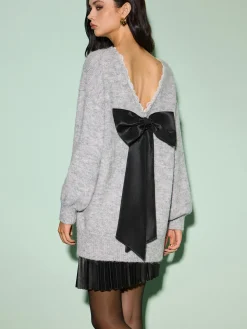 COMMENSE Lace Trim Bow-Decor Draped Sweater* Sweater Tops|Sweaters & Cardigans