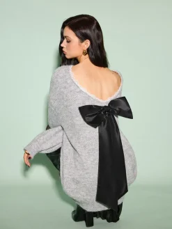 COMMENSE Lace Trim Bow-Decor Draped Sweater* Sweater Tops|Sweaters & Cardigans