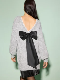 COMMENSE Lace Trim Bow-Decor Draped Sweater* Sweater Tops|Sweaters & Cardigans