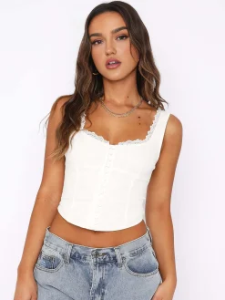 COMMENSE Lace Trim Button Up Tank Top* Tank Tops & Camis
