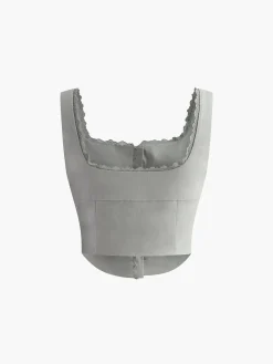 COMMENSE Lace Trim Button Up Tank Top* Tank Tops & Camis