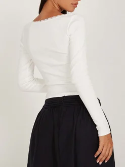 COMMENSE Lace Trim Long Sleeve Crop Top* Sweater Tops|Crop Tops
