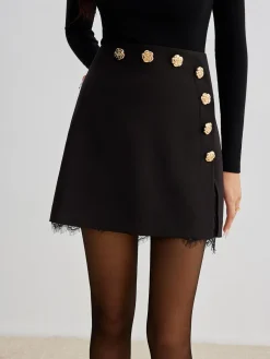 COMMENSE Lace Trim Metal-Flower Zipper Skirt* Skirts|Bottoms