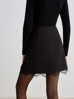 COMMENSE Lace Trim Metal-Flower Zipper Skirt* Skirts|Bottoms