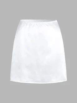 COMMENSE Lace Trim Satin Skirt Set* Skirt Sets|Long Sleeve Sets