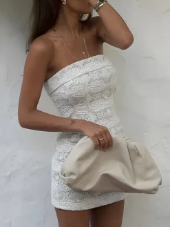 COMMENSE Lace Tube Short Dress* White Dresses|Casual Dresses