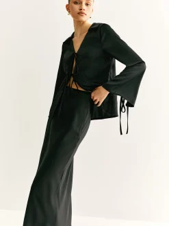 COMMENSE Lace Up Satin Midi Skirt Set* Skirt Sets|Long Sleeve Sets