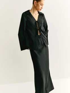 COMMENSE Lace Up Satin Midi Skirt Set* Skirt Sets|Long Sleeve Sets