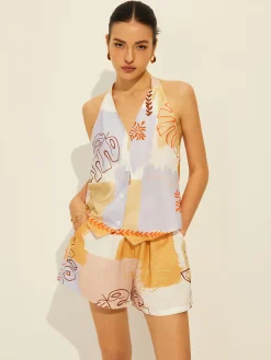 COMMENSE Lace-Up Backless Printed Shorts Set* Shorts Sets|Shorts