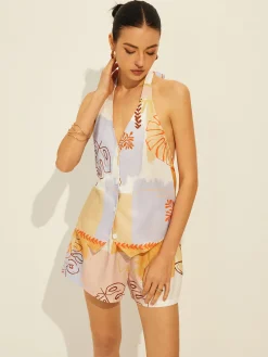 COMMENSE Lace-Up Backless Printed Shorts Set* Shorts Sets|Shorts