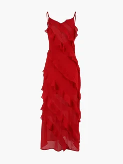 COMMENSE Ladder Ruffle Zippe Long Dress* Cocktail & Party Dresses|Summer Dresses