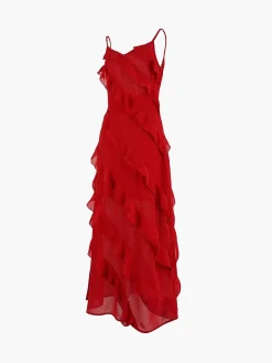 COMMENSE Ladder Ruffle Zippe Long Dress* Cocktail & Party Dresses|Summer Dresses