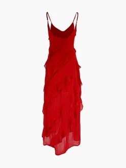 COMMENSE Ladder Ruffle Zippe Long Dress* Cocktail & Party Dresses|Summer Dresses