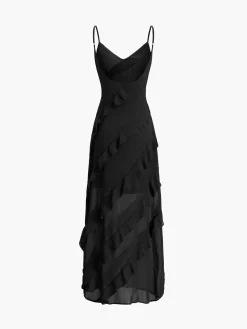 COMMENSE Ladder Ruffle Zippe Long Dress* Cocktail & Party Dresses|Summer Dresses