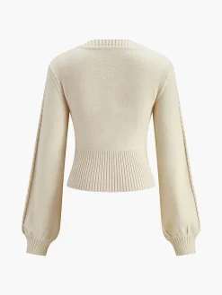 COMMENSE Lantern Sleeve Cinched Waist Twist Sweater* Knitwear|Tops
