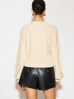 COMMENSE Lantern Sleeve Cinched Waist Twist Sweater* Knitwear|Tops