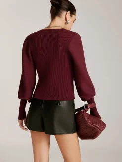 COMMENSE Lantern Sleeve V-Neck Sweater* Sweater Tops|Sweaters & Cardigans