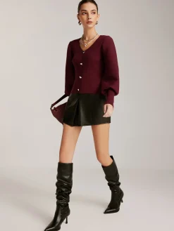 COMMENSE Lantern Sleeve V-Neck Sweater* Sweater Tops|Sweaters & Cardigans