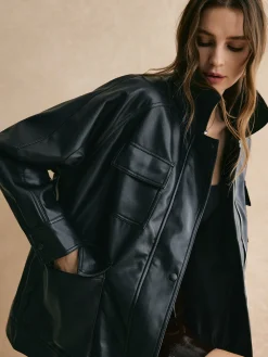 COMMENSE Lapel Belted Zipper PU Leather Jacket* Outerwear|Jackets