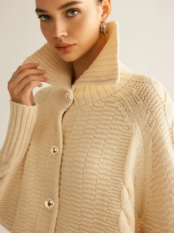 COMMENSE Lapel Breasted Cable-Knit Cardigan* Cardigans|Sweaters & Cardigans
