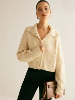 COMMENSE Lapel Breasted Cable-Knit Cardigan* Cardigans|Sweaters & Cardigans
