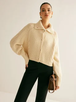 COMMENSE Lapel Breasted Cable-Knit Cardigan* Cardigans|Sweaters & Cardigans