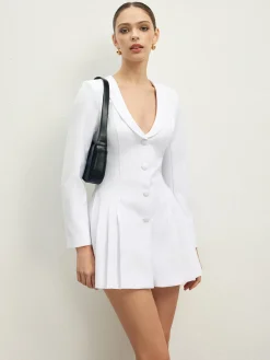 COMMENSE Lapel Breasted Pleated Corset Dress* White Dresses|Work Dresses
