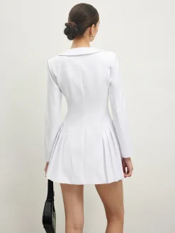 COMMENSE Lapel Breasted Pleated Corset Dress* White Dresses|Work Dresses