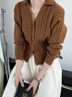 COMMENSE Lapel Button Short Cardigan* Cardigans|Sweaters & Cardigans
