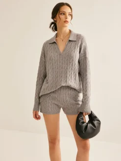 COMMENSE Lapel Cable Sweater* Sweater Tops|Sweaters & Cardigans