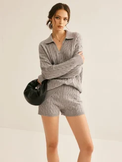 COMMENSE Lapel Cable Sweater* Sweater Tops|Sweaters & Cardigans