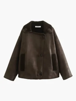 COMMENSE Lapel Faux Leather Warm Jacket* Outerwear|Jackets