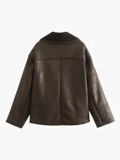 COMMENSE Lapel Faux Leather Warm Jacket* Outerwear|Jackets