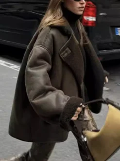 COMMENSE Lapel Faux Leather Warm Jacket* Outerwear|Jackets