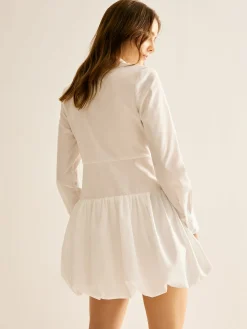 COMMENSE Lapel Panel Bud Waist Dress* White Dresses|Casual Dresses