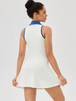 COMMENSE Lapel Piping Active Jersey Dress* White Dresses|Activewear