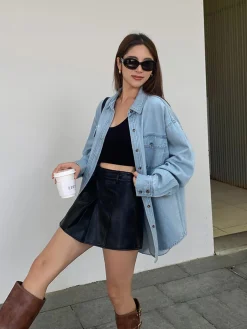 COMMENSE Lapel Pockets Denim Jacket* Outerwear|Tops