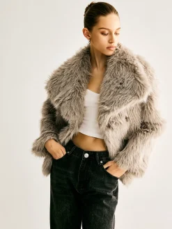COMMENSE Lapel Pockets Faux Fur Coat* Outerwear|Coats
