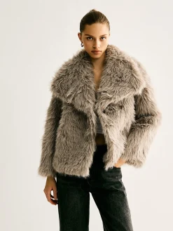 COMMENSE Lapel Pockets Faux Fur Coat* Outerwear|Coats
