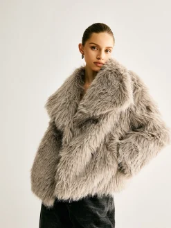 COMMENSE Lapel Pockets Faux Fur Coat* Outerwear|Coats