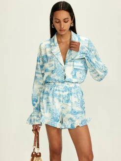 COMMENSE Lapel Ruffle Printed Shorts Set* Shorts Sets|Shorts