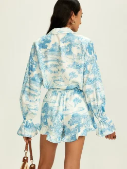COMMENSE Lapel Ruffle Printed Shorts Set* Shorts Sets|Shorts
