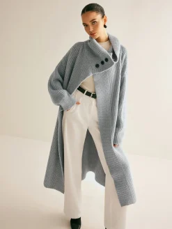 COMMENSE Lapel Scarf Ribbed Long Cardigan* Cardigans|Sweaters & Cardigans