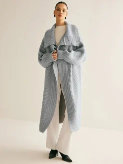COMMENSE Lapel Scarf Ribbed Long Cardigan* Cardigans|Sweaters & Cardigans
