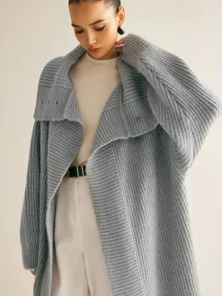 COMMENSE Lapel Scarf Ribbed Long Cardigan* Cardigans|Sweaters & Cardigans