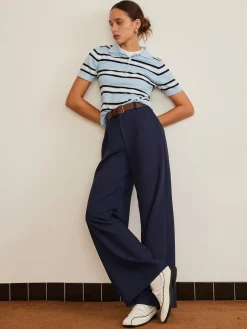 COMMENSE Lapel Striped Knit Top* Sweater Tops|Sweaters & Cardigans