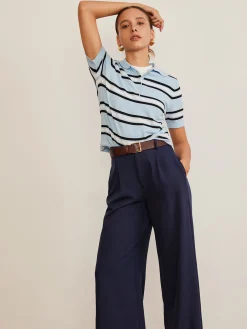 COMMENSE Lapel Striped Knit Top* Sweater Tops|Sweaters & Cardigans