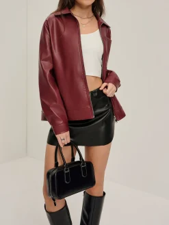 COMMENSE Lapel Zipper Faux Leather Jacket* Outerwear|Jackets