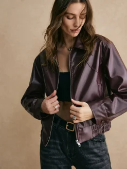 COMMENSE Lapel Zipper PU Leather Short Jacket* Outerwear|Jackets