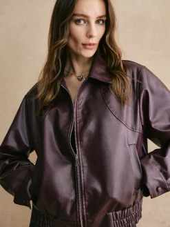 COMMENSE Lapel Zipper PU Leather Short Jacket* Outerwear|Jackets